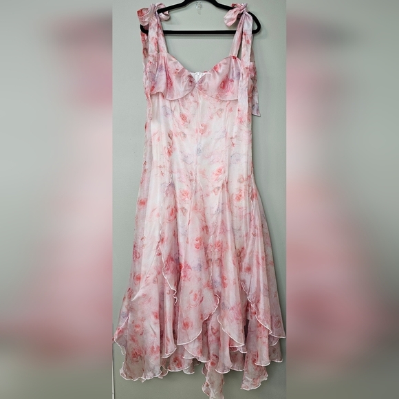Lulus Cliona Blush Pink Floral Pleated Tie-Strap Maxi Dress, Size XL - Picture 7 of 11